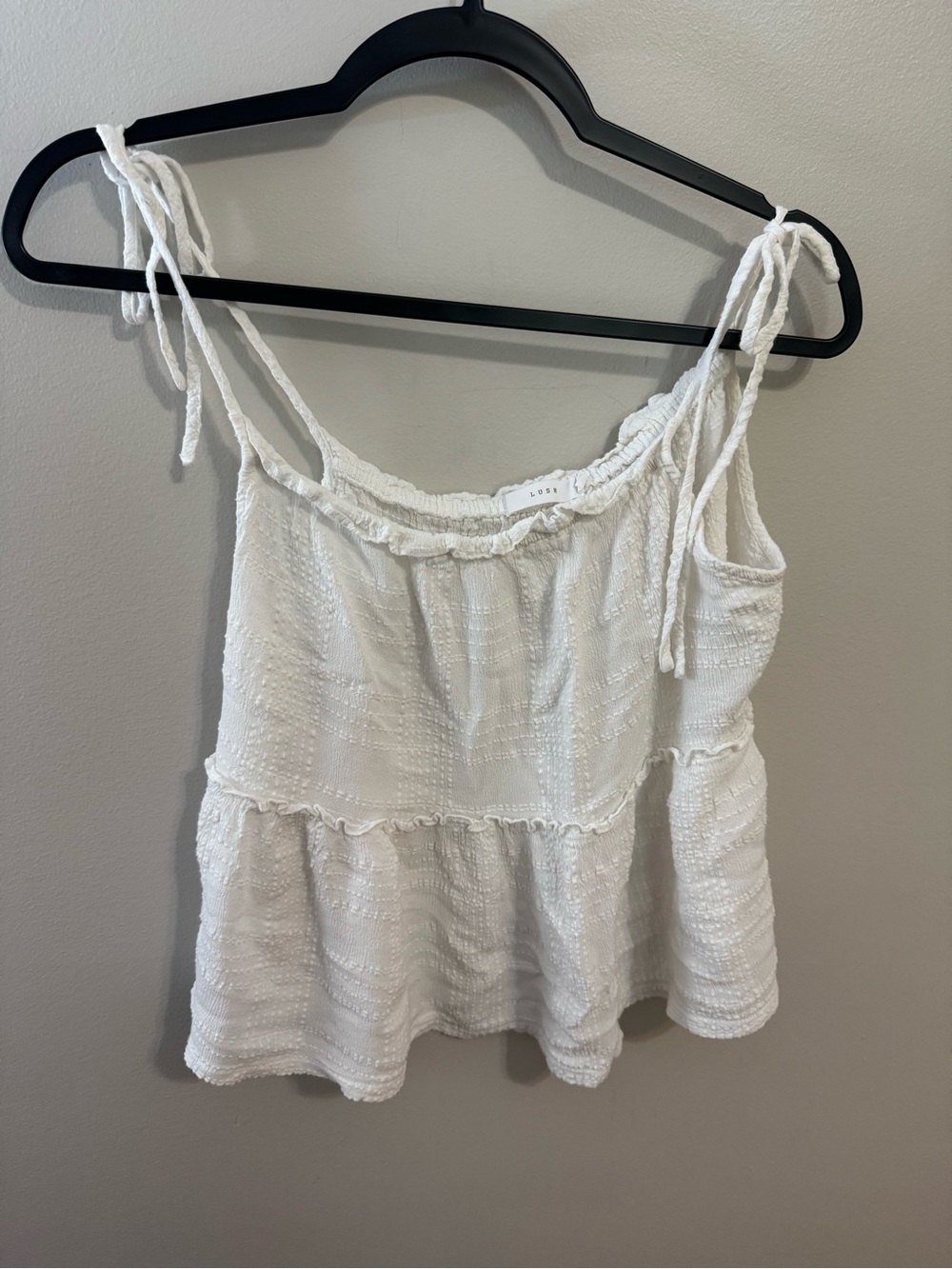 Lush White Textured Tie-Shoulder Peplum Tank